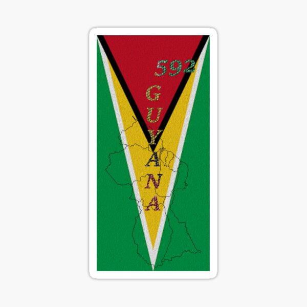 "Guyana Flag Design with Phone Area Code and Map Outline" Sticker for