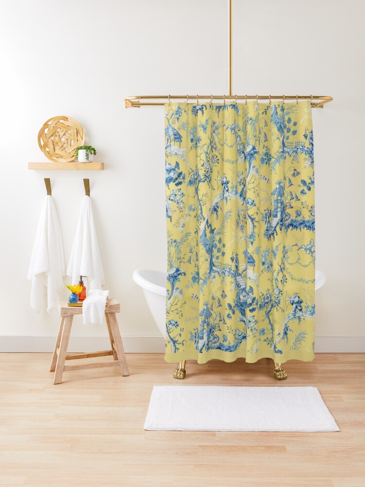 "Blue and Yellow Toile" Shower Curtain for Sale by incarnations Redbubble