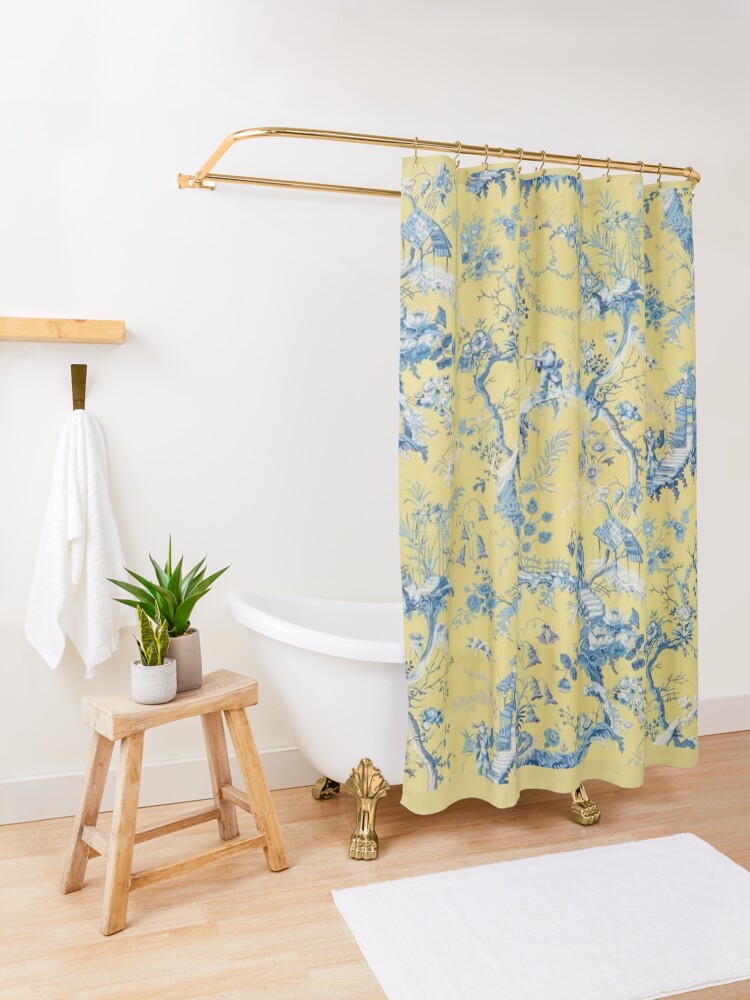 "Blue and Yellow Toile" Shower Curtain for Sale by incarnations Redbubble
