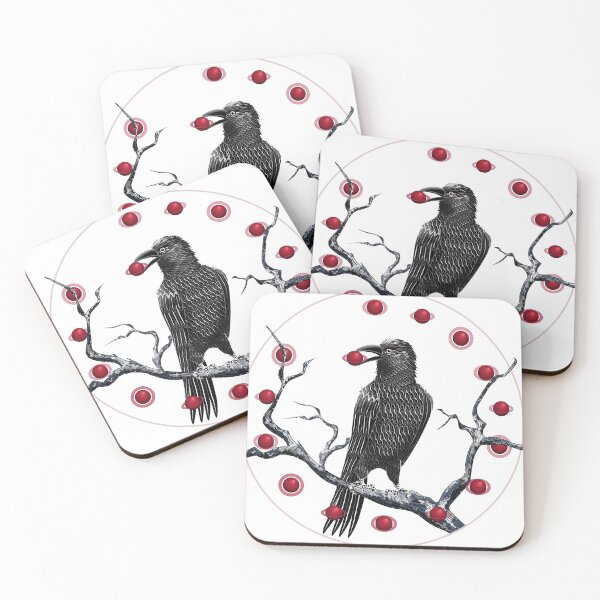 Item preview, black feathers raven eating a red planet designed and sold by Jaime Brash.