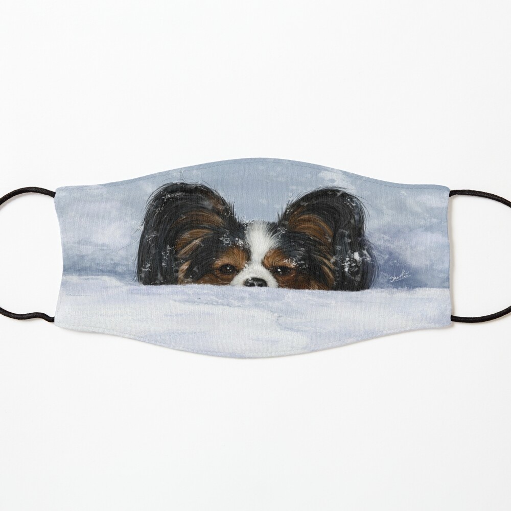 Papillon Hiding In The Snow Mask By Genesia Redbubble