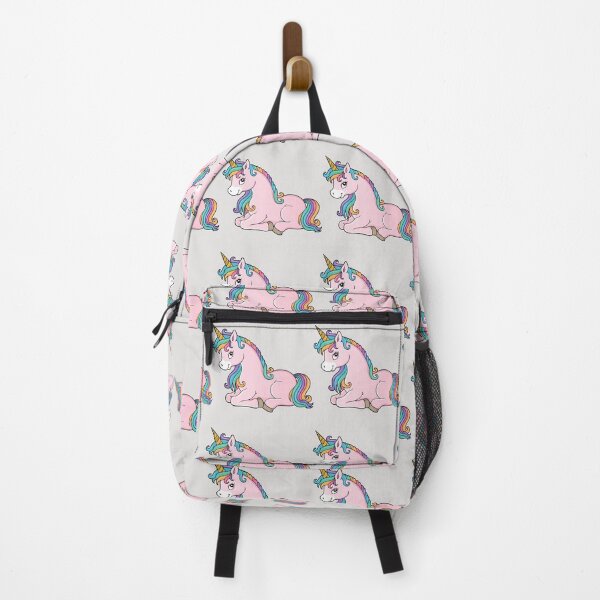 Item preview, Pink unicorn with rainbow mane laying down designed and sold by SunnyDesignsCo.