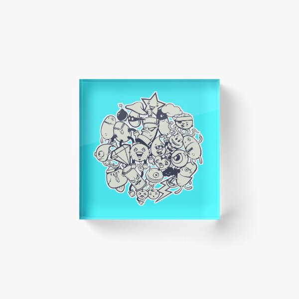 Item preview, Cute Doodle monster characters with blue background pattern designed and sold by smARTwork.