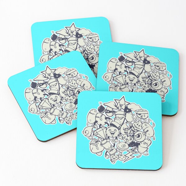 Item preview, Cute Doodle monster characters with blue background pattern designed and sold by smARTwork.