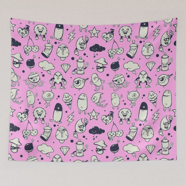 Item preview, Cute Doodle monster characters pink background pattern designed and sold by smARTwork.