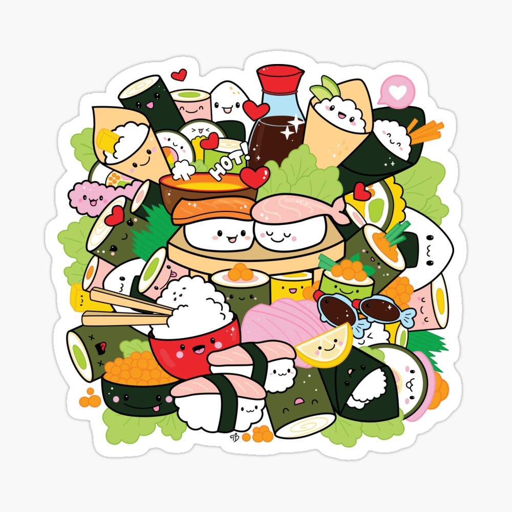 Sushi Lover Gift Cute Doodle Japan Food Fan Just Roll With It Digital Art  by Jeff Creation - Pixels