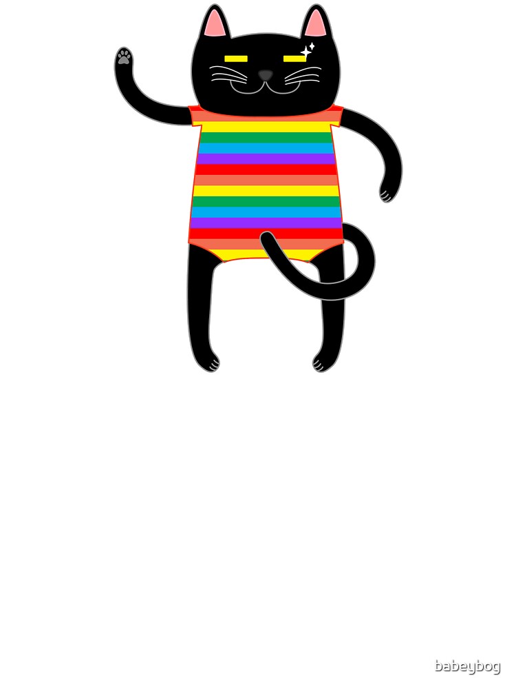 T Shirt Enfant Chat Noir Portant Un Maillot De Bain Une Piece Raye Arc En Ciel Par Babeybog Redbubble