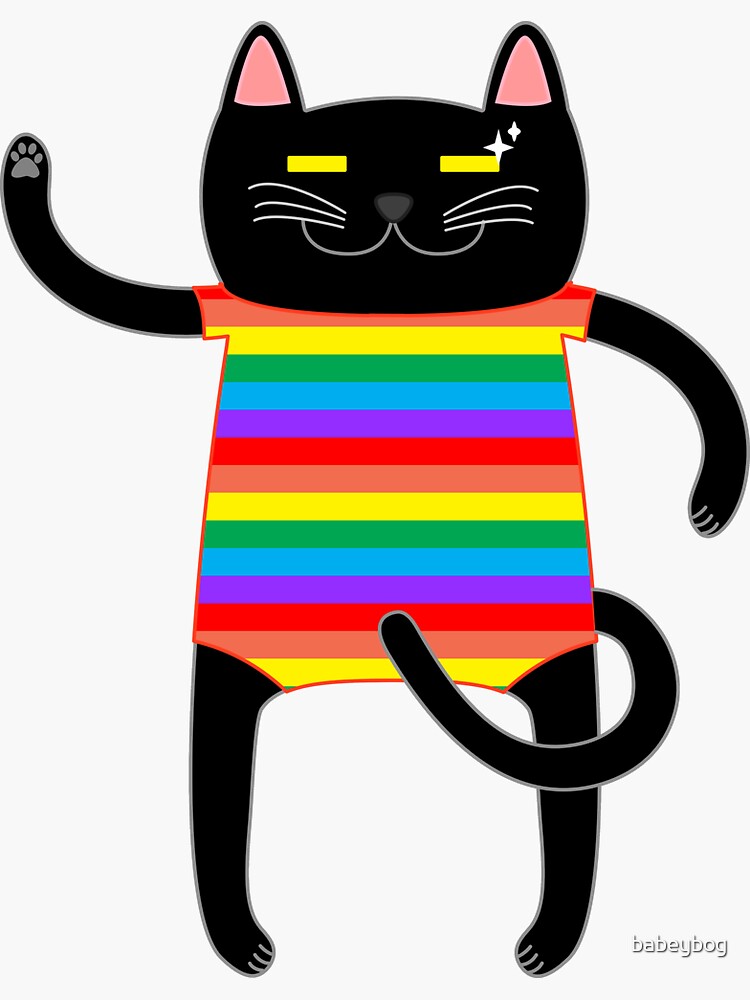 Black Cat Wearing a Rainbow Striped Onesie One Piece Swimsuit