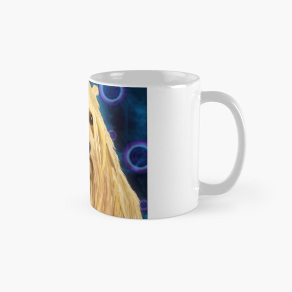 Aperçu de l'œuvre Digitally Painted Blond Hairy Yorkshire on Blue créée et vendue par ibadishi.