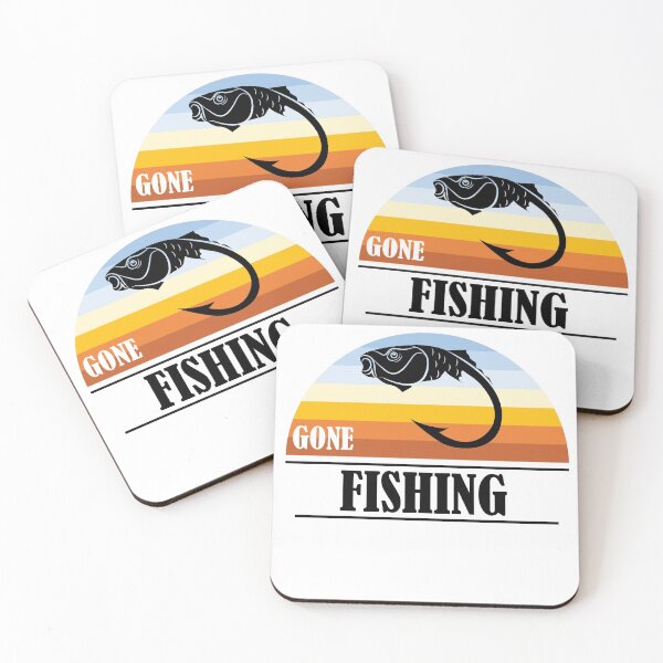 Item preview, Gone Fishing with a carp and fish hook on sunset/ sunrise background designed and sold by GoneTrekking.