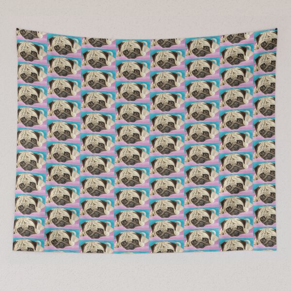 Item preview, Digitally Painted Pug with Sad Eyes Lying on Rug designed and sold by ibadishi.