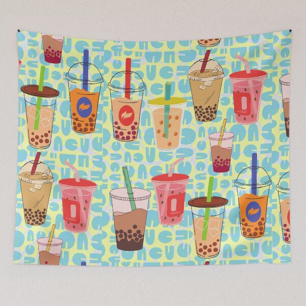 Item preview, Boba Milktea  Tshirt Tee Shirt Bubbles Cute Funny Kawaii Graphic Cartoony Design for Apparel Accessories Home Decor Skins Totes Bags Wall Art Stickers designed and sold by Rocbebe.