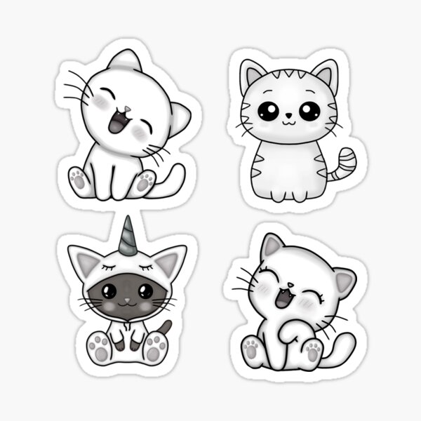 Kawaii Cats (black and white) Sticker