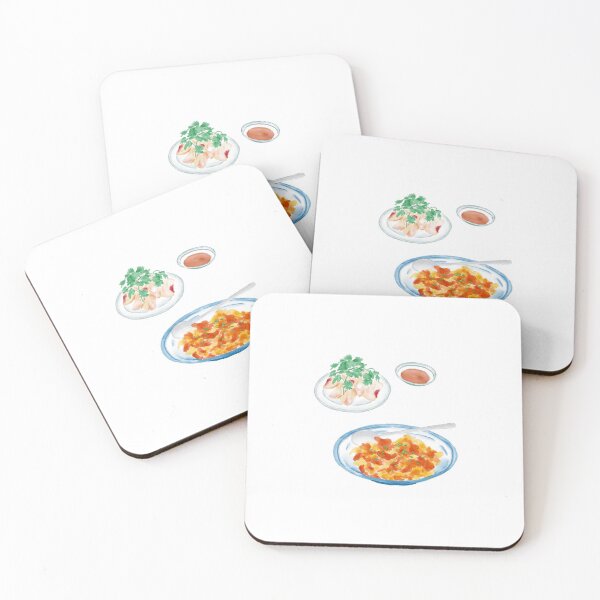 Item preview, Watercolor Illustration of Chinese Cuisine - Scrambled Eggs with Tomatoes and chopped unflavored cold chicken | 番茄炒蛋和白斩鸡 designed and sold by iswenyi.