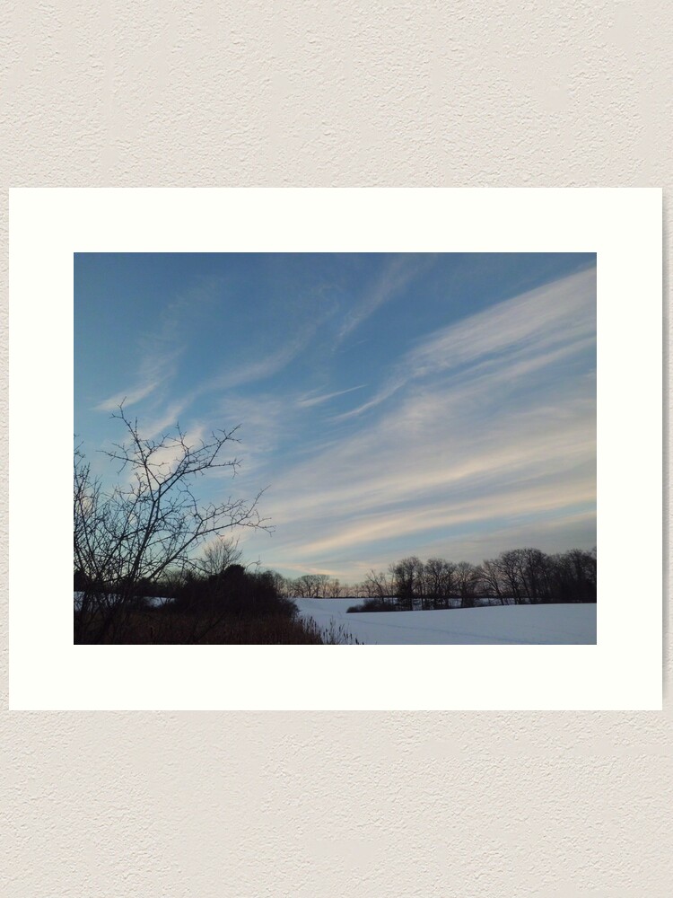 Thumbnail 2 of 3, Art Print, Winter - Evening Sky, Great Meadow designed and sold by JimLeggeArt.