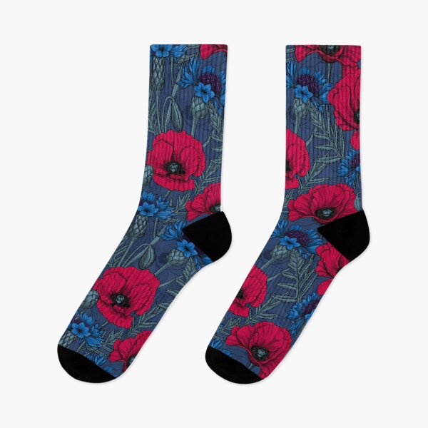Item preview, Red poppies and blue cornflowers on blue designed and sold by Katerina Mitkova Kirilova.