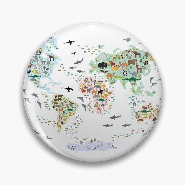 Badge « Carte du monde des animaux de dessin animé pour les enfants et ...