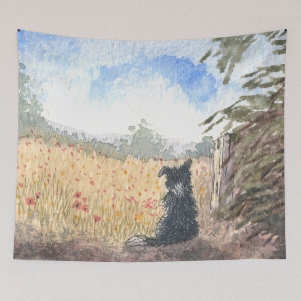 Item preview, A Border collie dog meditates on a summer field designed and sold by SusanAlisonArt.