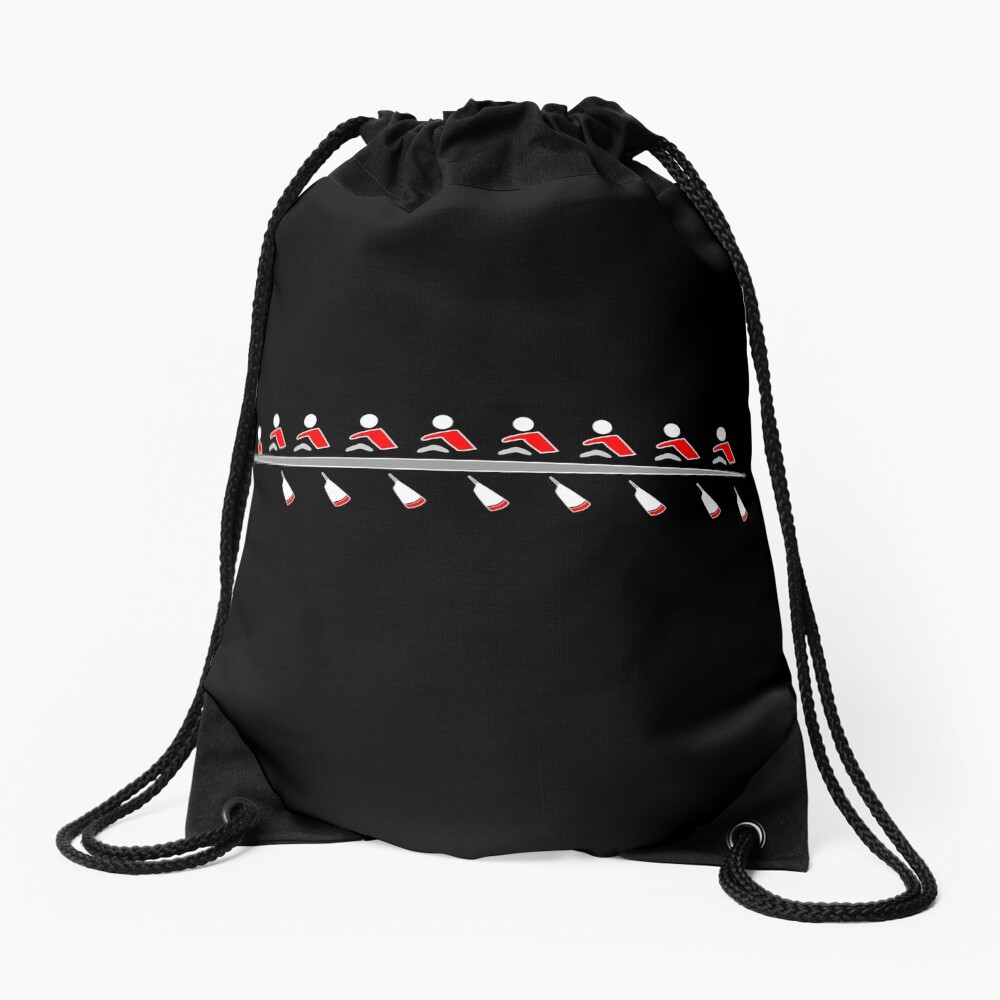 Rowing - 8+, red & black colors, dark background Drawstring Bag