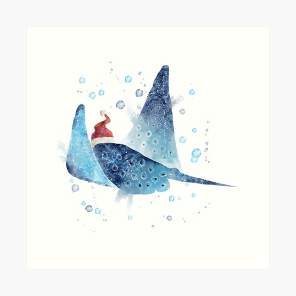 Item preview, Watercolor Manta Ray with Santa Hat designed and sold by Playful Pixel Designs.