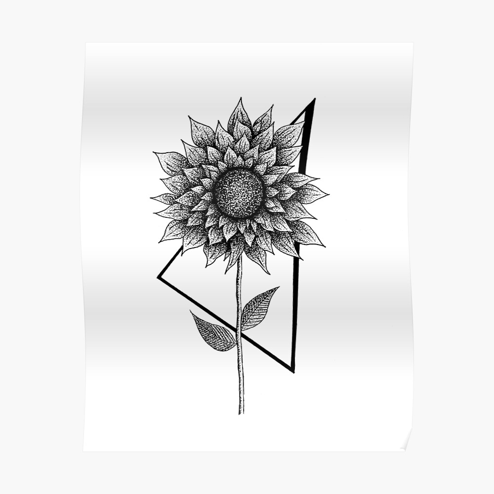 Lámina montada «Girasol, flor dotwork y diseño de tatuajes» de VasilisLam |  Redbubble