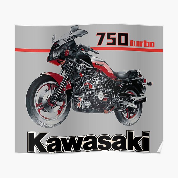 Kawasaki GPZ 750 turbo legendary motorcycle illustration with engine cross section see trough Poster