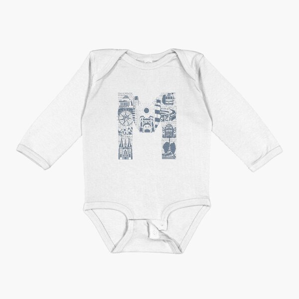 M is for Melbourne - Blue Long Sleeve Baby One-Piece