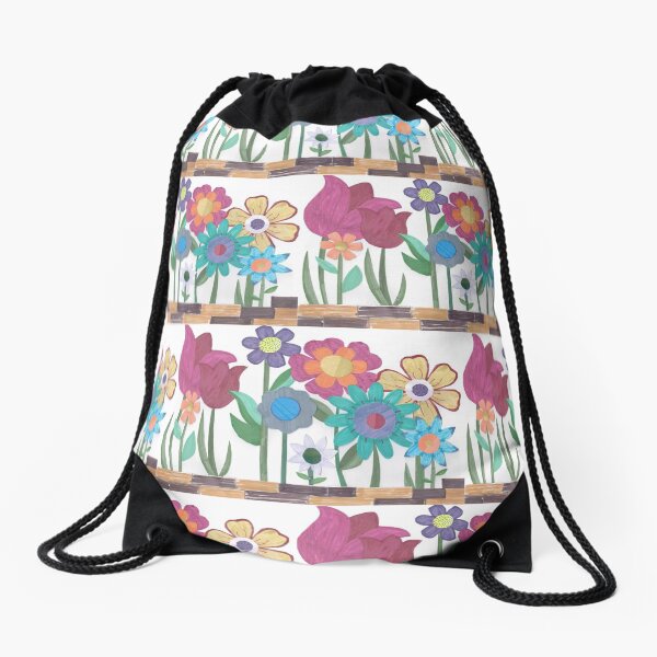 Floral Collage Drawstring Bag