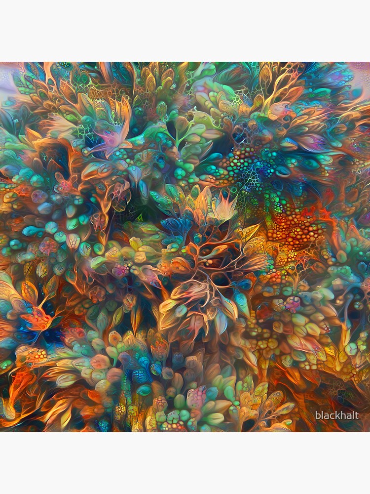 Thumbnail 3 of 3, Sticker, Fantasy floral abstract digital painting designed and sold by blackhalt.