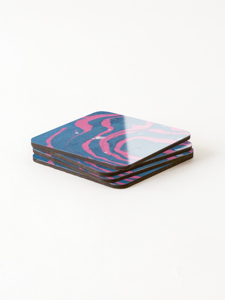 Thumbnail 4 of 5, Coasters (Set of 4), Pink And Blue Liquid Ink Pattern designed and sold by SwePattern.