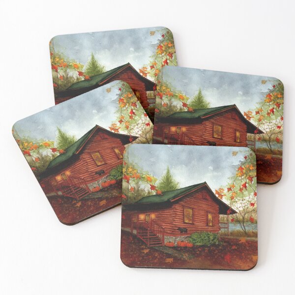 Item preview, Log Cabin by the Lake Autumn Blue Ridge Mountains  designed and sold by JanineRileyArt.