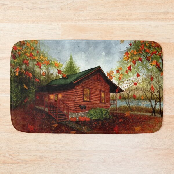 Item preview, Log Cabin by the Lake Autumn Blue Ridge Mountains  designed and sold by JanineRileyArt.