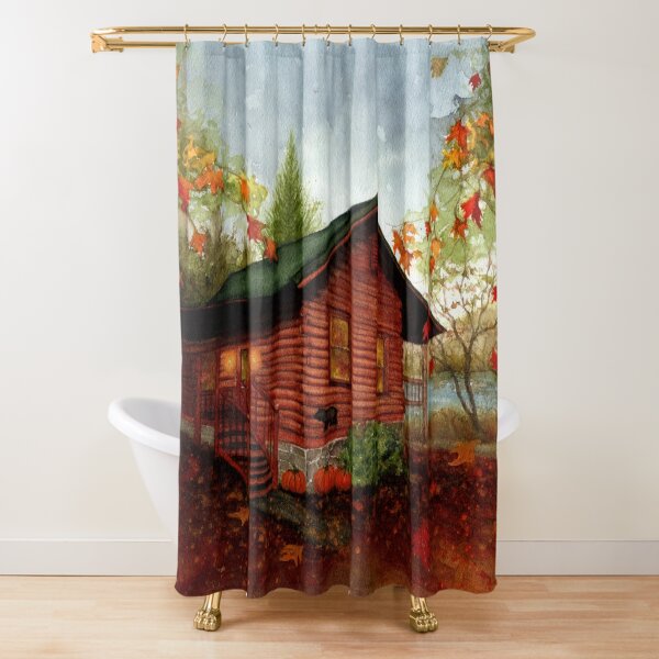 Item preview, Log Cabin by the Lake Autumn Blue Ridge Mountains  designed and sold by JanineRileyArt.