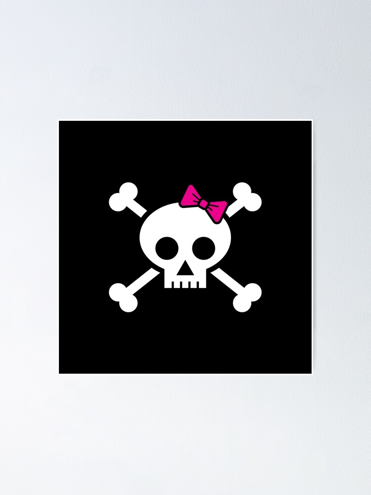 Girl pirate skull and bones with pink ribbon hair bow Poster for