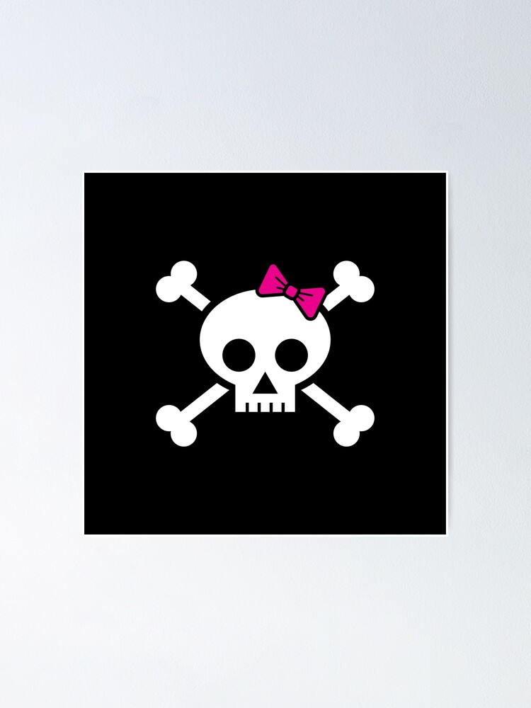 Girl pirate skull and bones with pink ribbon hair bow Poster for Sale by  Duukster