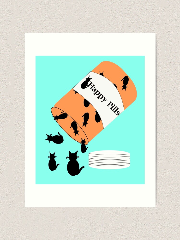 Alternate view of Cat Happy Pills Art Print
