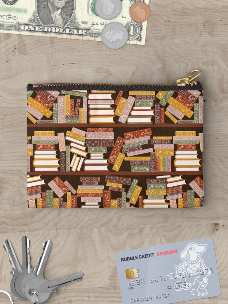 Thumbnail 3 of 4, Zipper Pouch, Bookshelf Pattern Dark designed and sold by space-kitten.