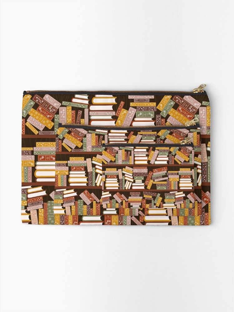 Thumbnail 2 of 4, Zipper Pouch, Bookshelf Pattern Dark designed and sold by space-kitten.