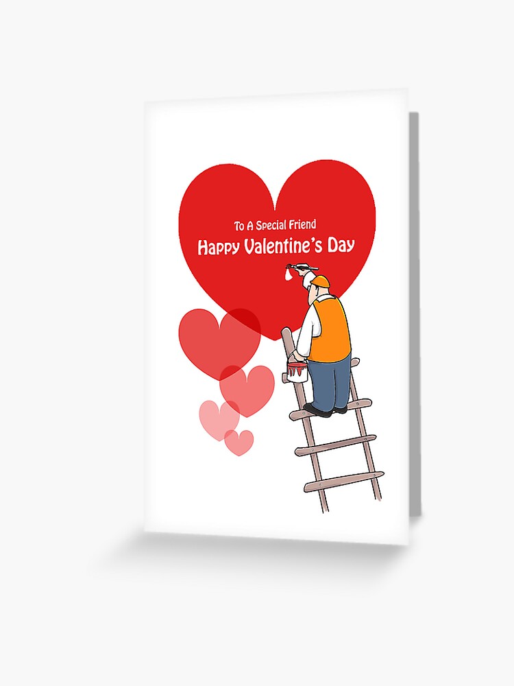 Valentine S Day Friend Cards Red Hearts Painter Cartoon Greeting Card By Shirguppi Redbubble