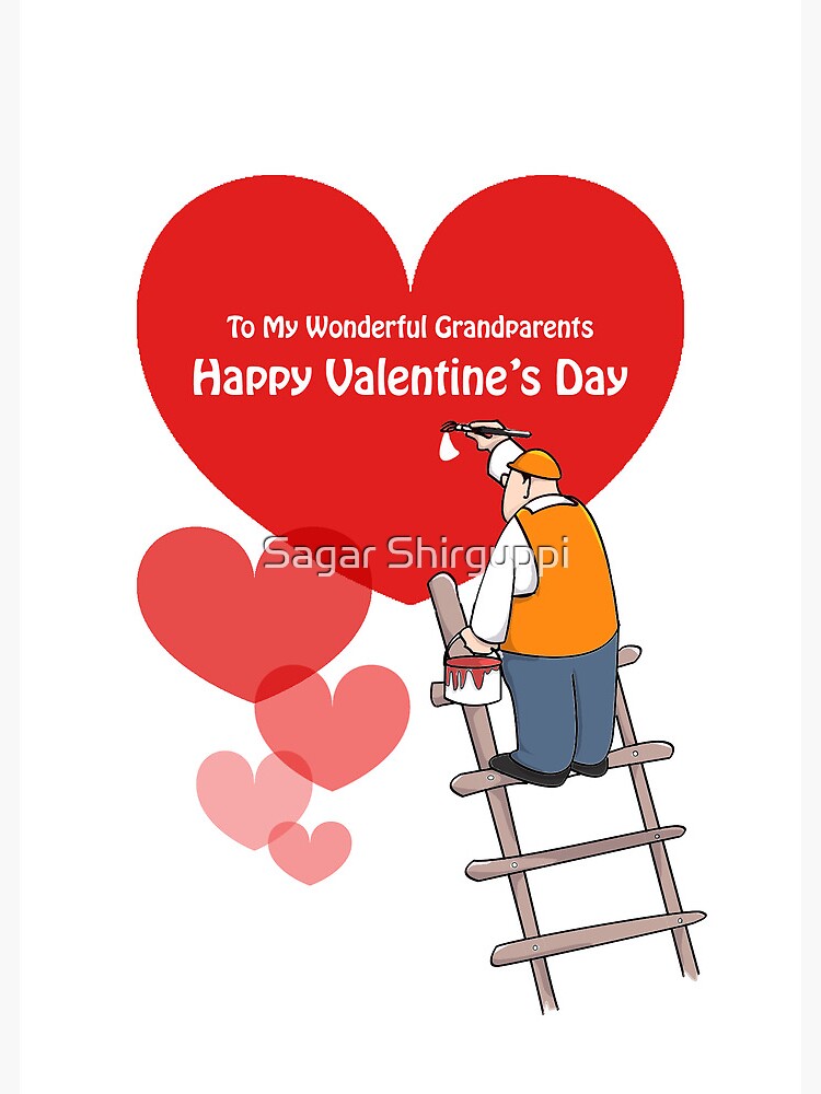 Download Valentine S Day Grandparents Cards Red Hearts Painter Cartoon Greeting Card By Shirguppi Redbubble