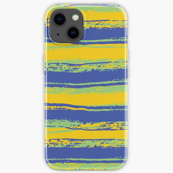 Horizontal Blue, Yellow, Mint Green Stripes iPhone Soft Case