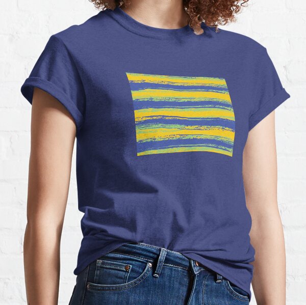Horizontal Blue, Yellow, Mint Green Stripes Classic T-Shirt