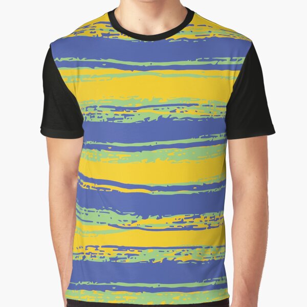 Horizontal Blue, Yellow, Mint Green Stripes Graphic T-Shirt