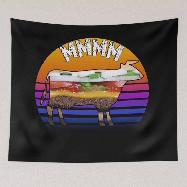Item preview, Retro sunset Meat Eater Cow Cheeseburger MMMM designed and sold by AllLeftSides42.