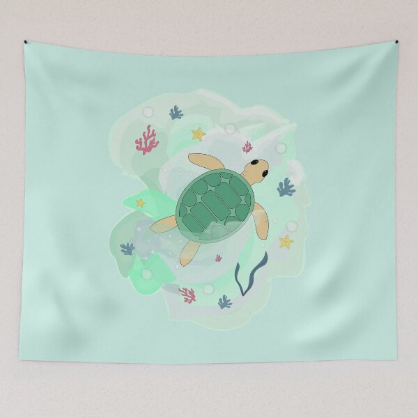 Item preview, Sea turtle surrounded by sea stars , sea plants and sea bubbles,  ocean Vibes, Ocean creatures, Sea life  designed and sold by SGS-.