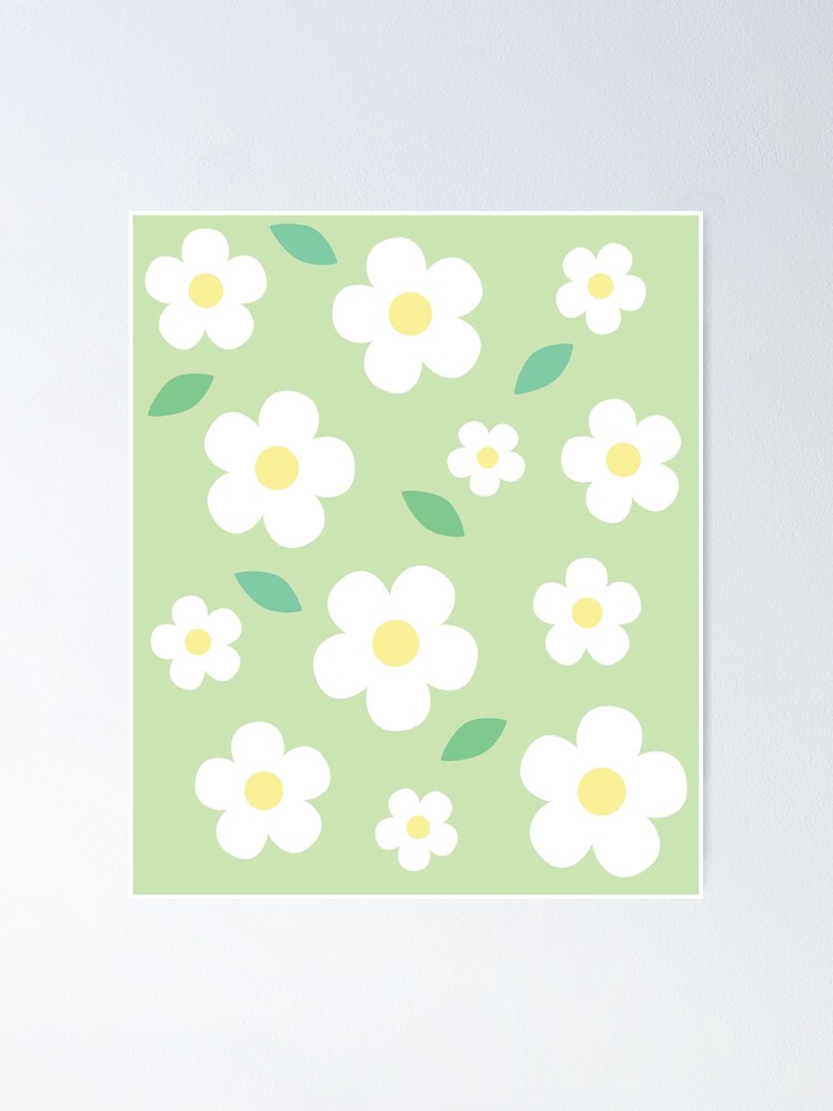 "White Flower Pastel Green Kawaii Cute Cottagecore Aesthetic" Poster by