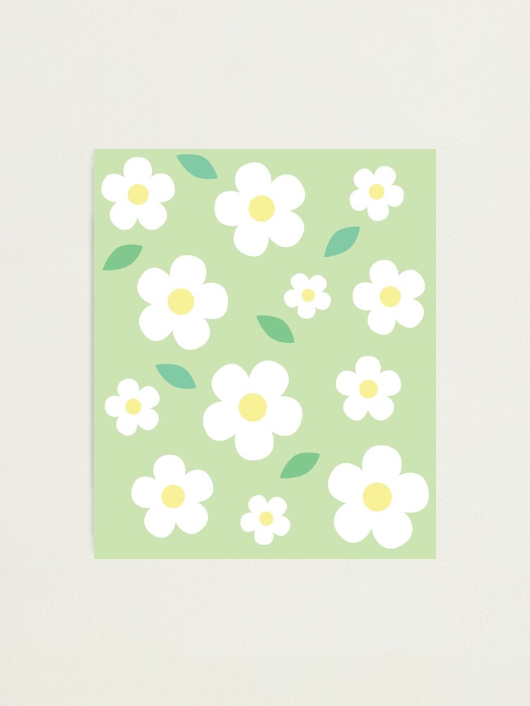 White Flower Pastel Green Kawaii Cute Cottagecore Aesthetic Photographic Print For Sale By Candymoondesign Redbubble