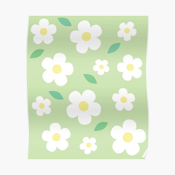 "White Flower Pastel Green Kawaii Cute Cottagecore Aesthetic" Poster by