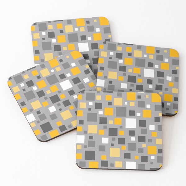 Mustard Yellow and Grey Squares Pixel Polka Dot Coasters (Set of 4)