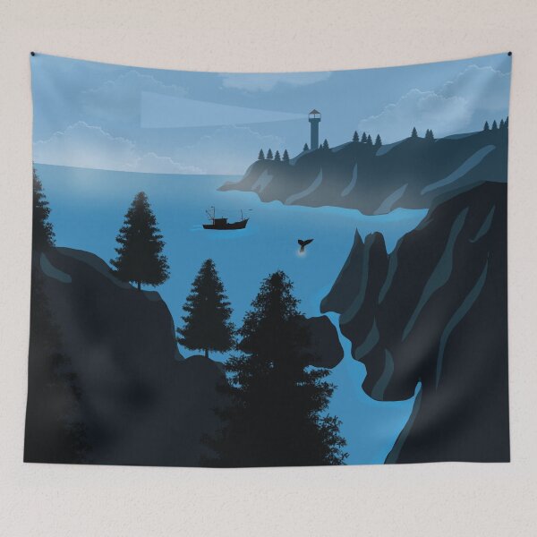 Item preview, Lighthouse, whale, boat & ocean full print designed and sold by Shop-Corsix.
